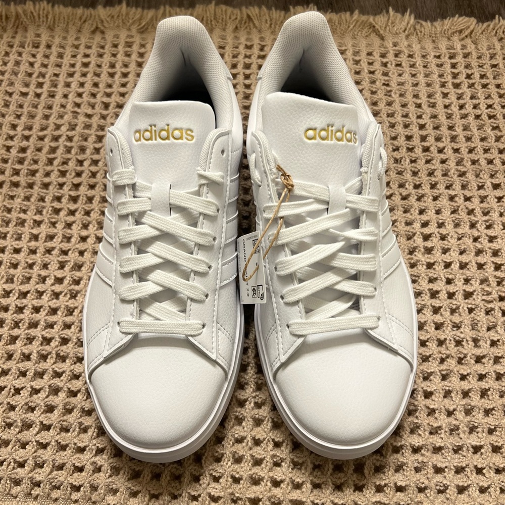 adidas White Grand Court 2.0 Sneakers with Gold Accent - Picture 7 of 12
